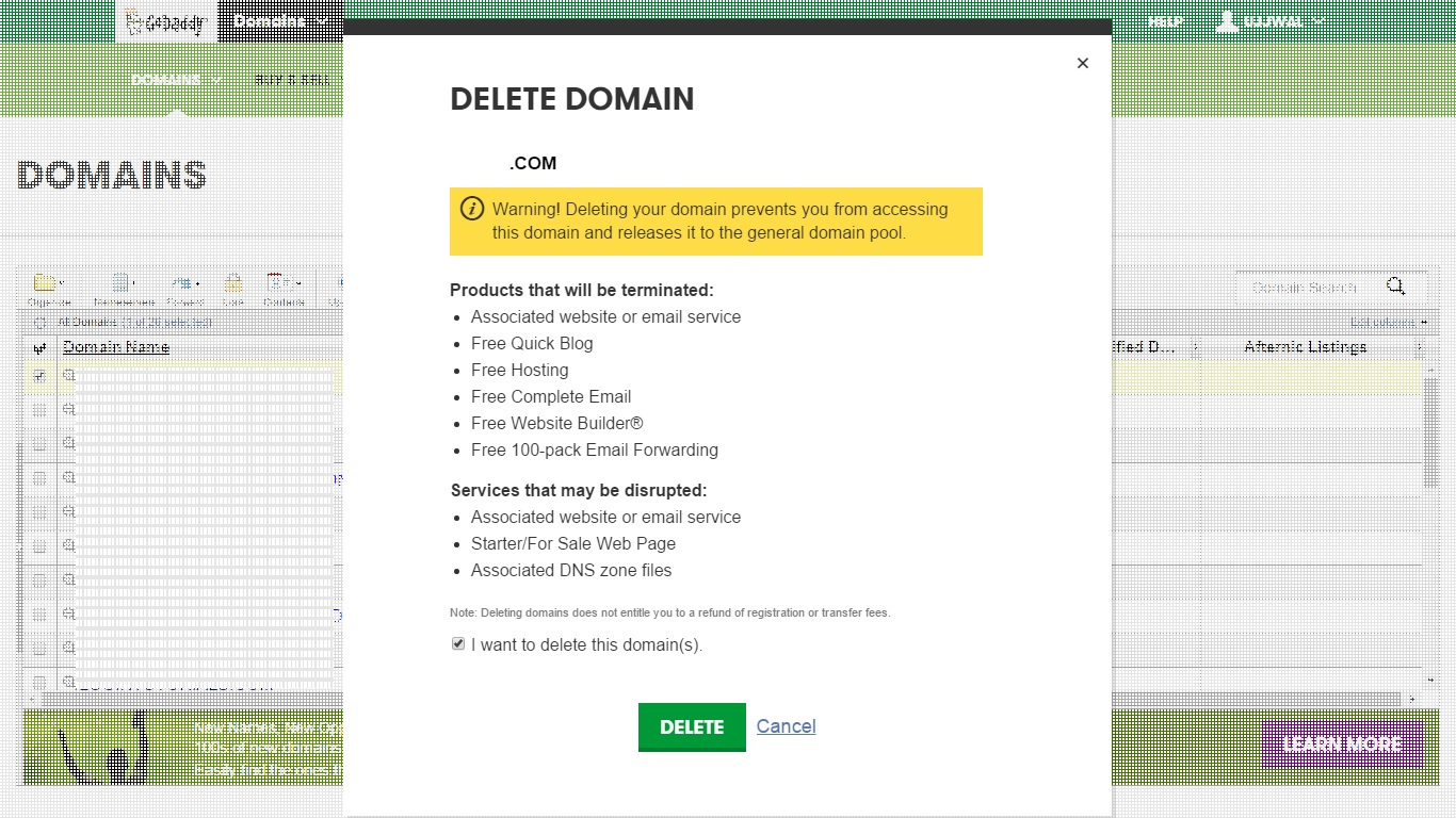 Delete Domain Name registration 3