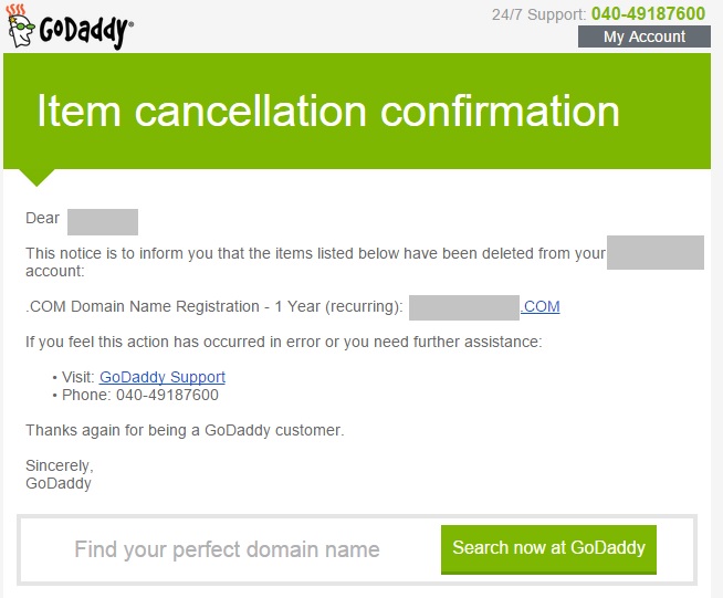 Delete Domain Name registration 5